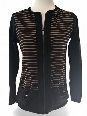 Orly Black and Tan Striped Full Zip Athleisure Jacket